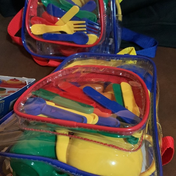 🆕 Two Clear Kid Size Backpacks filled with plastic,TOY, Kitchen play sets - Picture 3 of 9